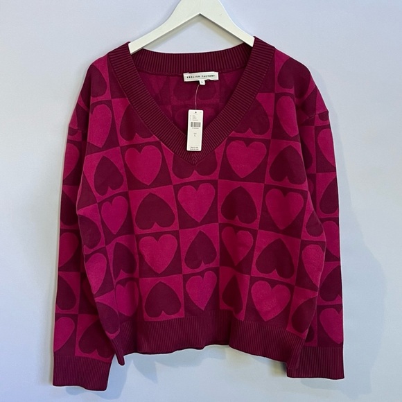 NWT Anthropologie English Factory Checkered Heart Sweater size L - Picture 9 of 12